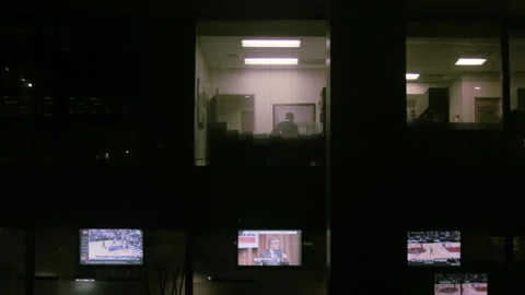 Late Night Office Windows Stock Footage 138126381