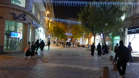 Late Night Shoppers at Open Arcade Stock Footage 57172863