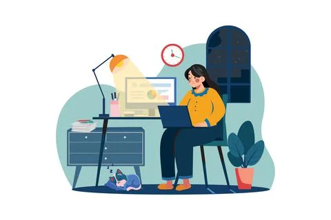 Late night work Stock Illustration