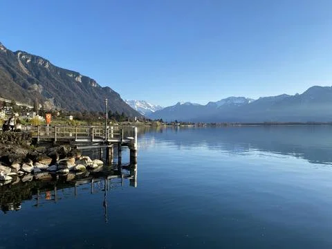 Late spring afternoon over the eastern shore of Lake Geneva (lac de Genève) Stock Photos