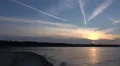 Late sunset pan at beach Timmendorfer Strand flying seagulls HD Footage