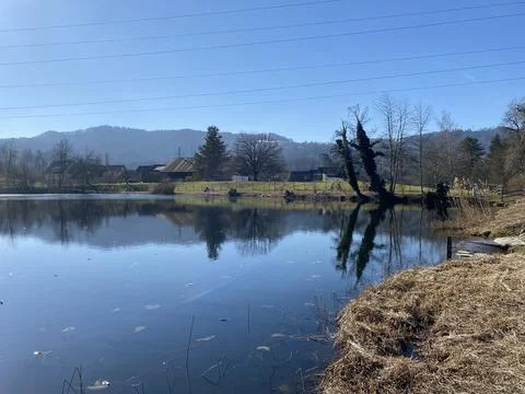 Late winter and early spring on the Gattikerweiher pond, Gattikon Stock Photos