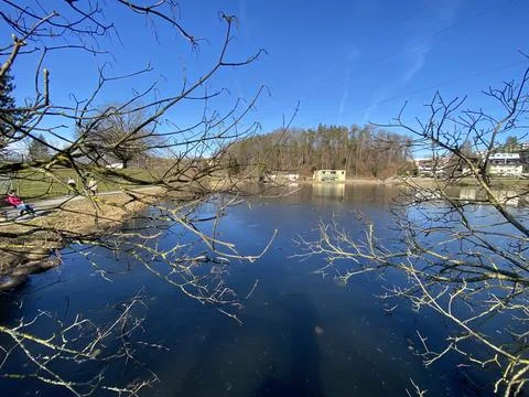 Late winter and early spring on the Gattikerweiher pond, Gattikon Foto stock