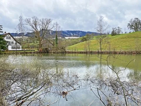 Late winter and early spring on the Sternenweiher pond or Sternensee lake Stock Photos