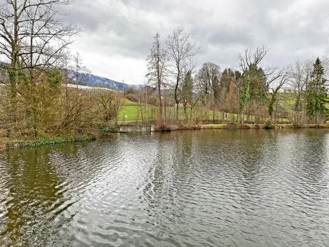 Late winter and early spring on the Sternenweiher pond or Sternensee lake Stock Photos