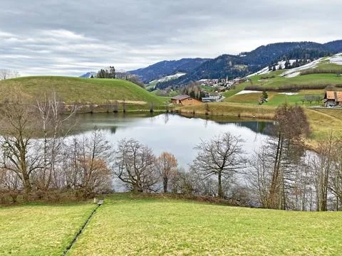 Late winter and early spring on the small natural lake Wilersee or Wiler lake Foto stock
