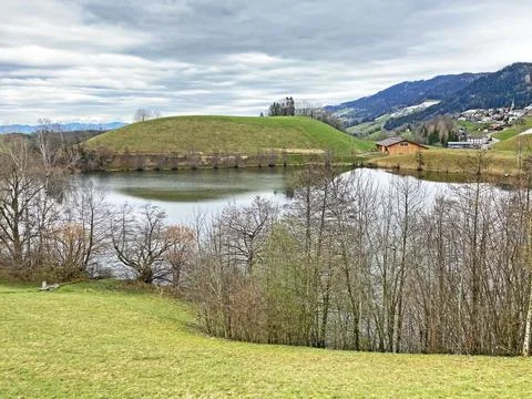 Late winter and early spring on the small natural lake Wilersee or Wiler lake 스톡 사진