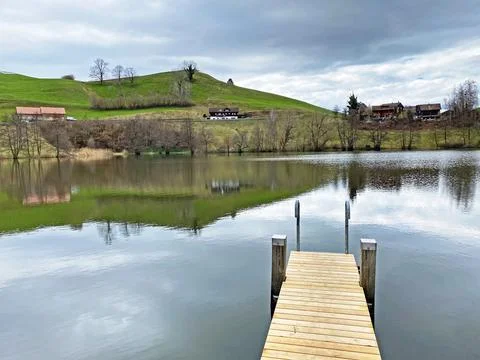 Late winter and early spring on the small natural lake Wilersee or Wiler lake Foto stock