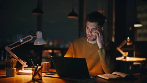 Late worker frustrated mistake online project at night workspace closeup. Stock Footage 340168666