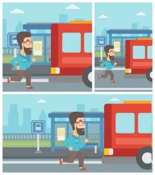 Latecomer man running for the bus Illustrazione stock
