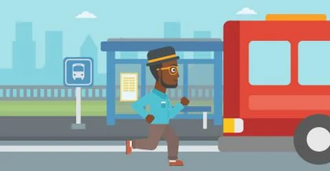 Latecomer man running for the bus Illustrazione stock