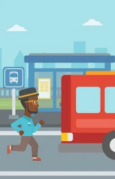 Latecomer man running for the bus Illustrazione stock