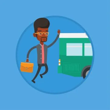Latecomer man running for the bus Illustrazione stock
