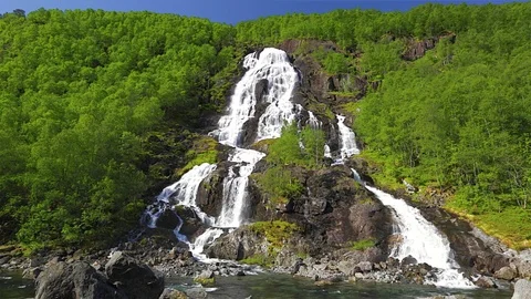 Latefossen twin waterfall Stock Footage