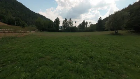 Lateral Aerial Tracking Past Tree Reveals Hillside Farmland Stock Footage 341829950
