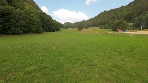 Lateral Aerial Tracking Past Tree Reveals Hillside Farmland Stock Footage 341829954