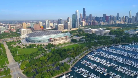 Lateral aerial video Downtown Chicago Soldier Field and Museum 4k 60p Stock Footage