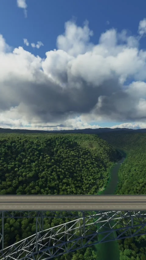 Lateral aerial view of the New River Gorge Bridge in Virginia. United States Stock Footage 284883899