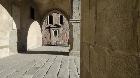 Lateral Camera Movement Along Historic Loggia at Pistoia Town Hall, Italy Stock Footage 345449195