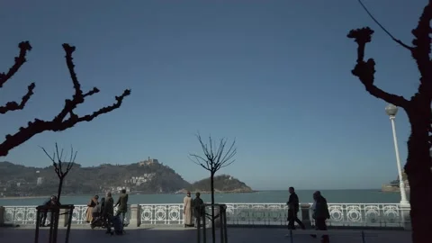 Lateral dolly of La Concha beach San Sebastian Donostia Spain Stock Footage 171828372