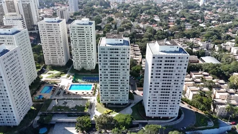 Lateral drone shot over an upscale neighborhood in São Paulo, showcasing luxury Vídeo Stock 341663817