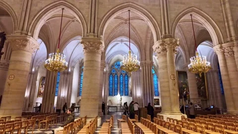 Lateral Interior View of Notre-Dame de Paris - France Stock Footage 310767922