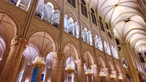 Lateral Low-Angle Shot Inside Notre-Dame Cathedral - France Stock Footage 310984942