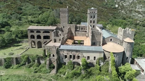 Lateral pan of Sant Pere de Rodes Stock Footage 137273767