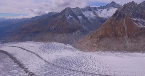 Lateral panoramic view of Aletsch glacier - Valais, Switzerland Stock Footage 68495786