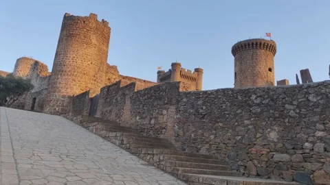 Lateral part of the Castillo de Oropesa, Castillo Viejo or Castillo de los lv Stock Footage 210757520