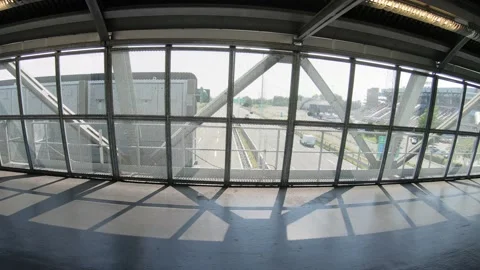Lateral POV moving time lapse walking through  pedestrian walkway Video stock 137155663