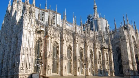 Lateral side of the Milan Cathedral Stock Footage 102722025