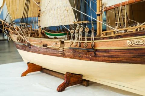Lateral side of a sailing ship model Stock Photos