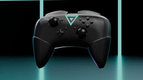 Lateral tracking shot highlighting symmetrical gamepad design, 4K 스톡 동영상 344620927