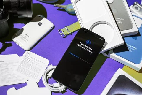 Latest iPhone: Software Update with Creative Cables Stock Photos
