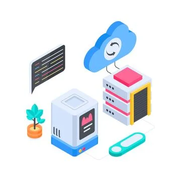 Latest isometric illustration featuring software development workspace for イラスト素材