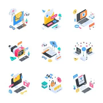 Latest isometric illustration featuring software development workspace for イラスト素材