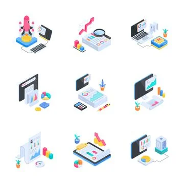 Latest isometric illustration featuring software development workspace for イラスト素材
