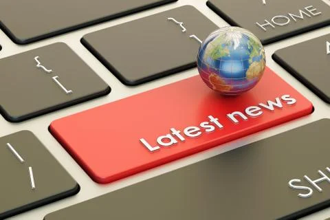Latest News button, red key on  keyboard. 3D rendering Stock Illustration