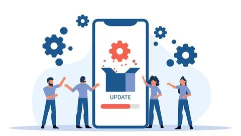 Latest technology updates and maintenance devices and software. Upgrade sys.. Stock Illustration