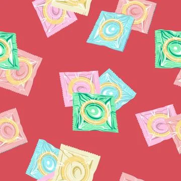 Latex condoms in a Seamless pattern package. Stock Illustration