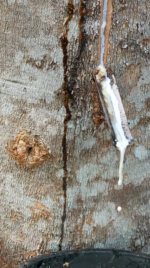 Latex Dripping from Rubber Tree into Collection Bowl Vídeos de archivo 318645637