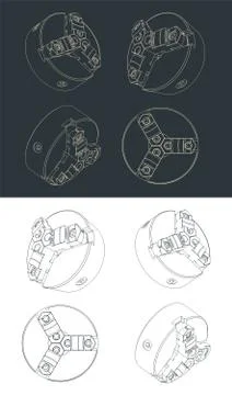 Lathe Chuck Drawings Stock Illustration