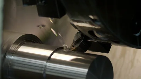 Lathe CNC machine at work. 4k 50p 10bit AppleProRes Stock Footage 125004465