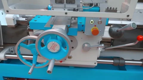 Lathe control levers for mechanical switching of equipment operating options Stock Footage 333346357