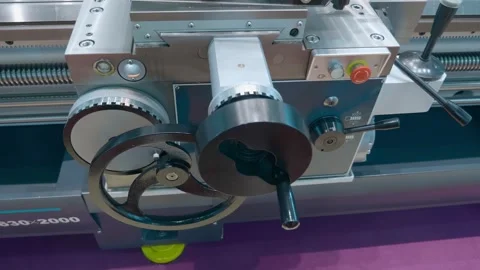 Lathe control levers for mechanical switching of equipment operating options Stock Footage 333416754