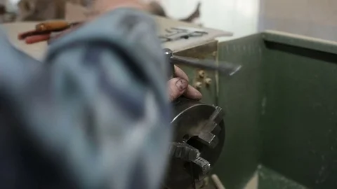 Lathe. Detail setting Stock Footage 76443797