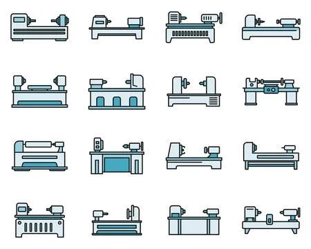 Lathe drilling icons set vector color line Stock Illustration