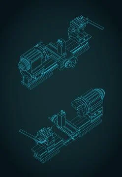 Lathe isometric blueprints Stock Illustration