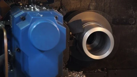 Lathe machine, CNC or lathe, metal cutting part Stock Footage 124982237